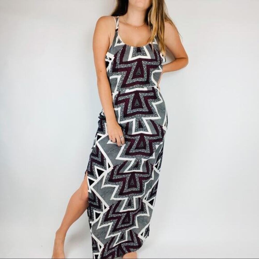 Free People geometric maroon gray maxi‎ dress